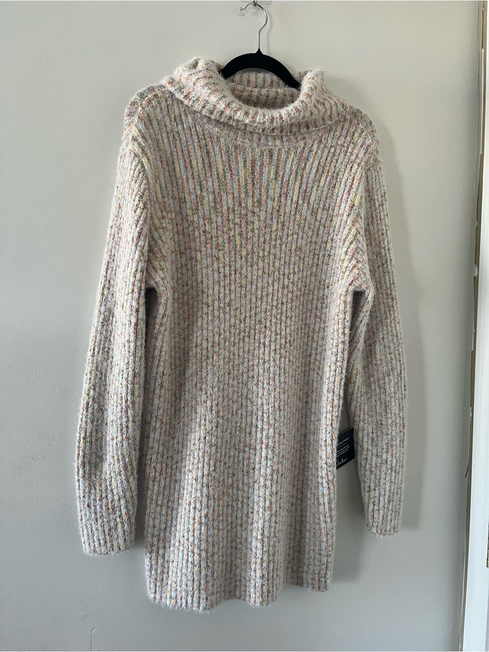 NWT Lulus Knit Turtleneck Cream Speckled Sweater Mini Dress Small Cozy Oversized